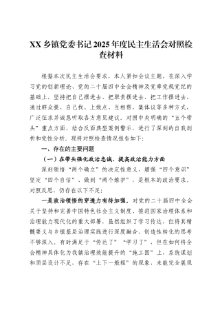 乡镇党委书记2025年度民主生活会对照检查材料