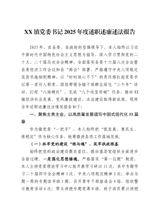 镇党委书记2025年度述职述廉述法报告 (1)