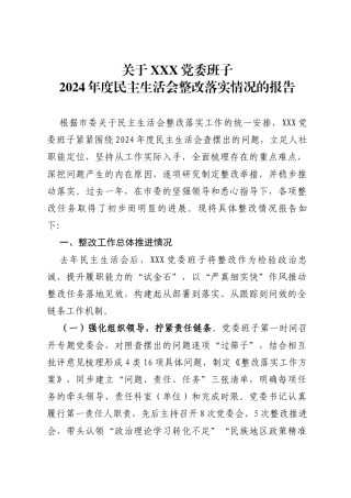 2024年度专题民主生活会整改情况报告