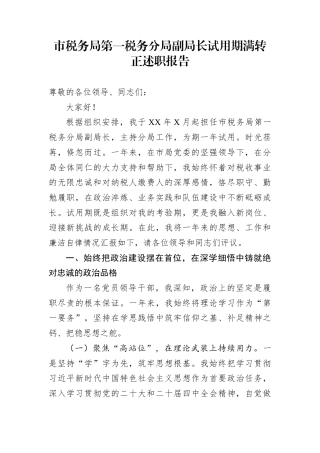 市税务局第一税务分局副局长试用期满转正述职报告
