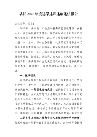 县长2025年度述学述职述廉述法报告