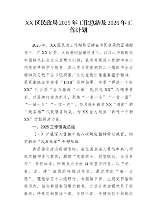 XX区民政局2025年工作总结及2026年工作计划