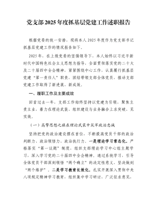 党支部2025年度抓基层党建工作述职报告1