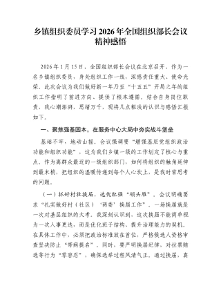 乡镇组织委员学习2026年全国组织部长会议精神感悟