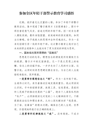 参加全区年轻干部警示教育学习感悟