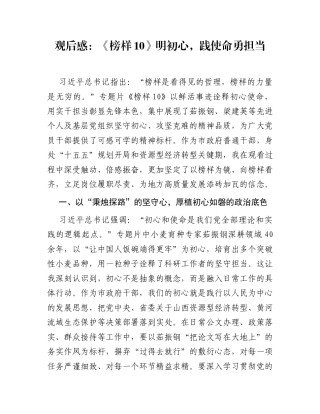 观后感：《榜样10》明初心，践使命勇担当