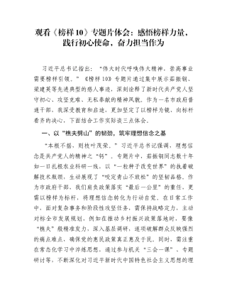 观看《榜样10》专题片体会：感悟榜样力量，践行初心使命，奋力担当作为