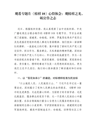 观看专题片《榜样10》心得体会：观榜样之光，砺公仆之志