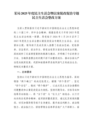 某局2025年度民主生活会暨以案促改促治专题民主生活会整改方案