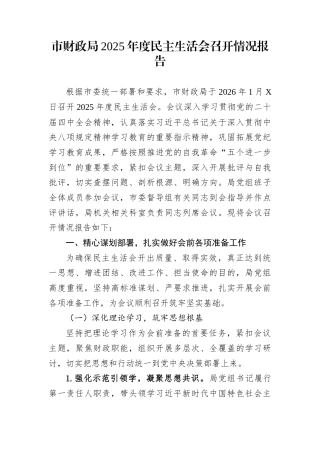 市财政局2025年度民主生活会召开情况报告