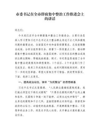 市委书记在全市群腐集中整治工作推进会上的讲话