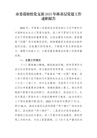 市委巡察组党支部2025年抓基层党建工作述职报告