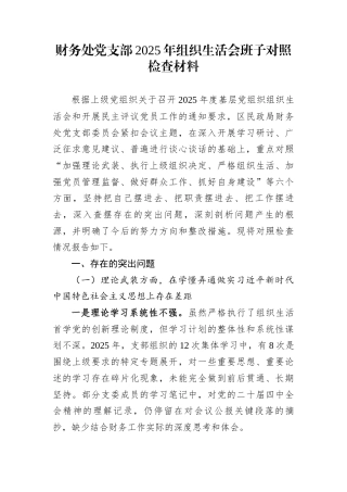 财务处党支部2025年组织生活会班子对照检查材料