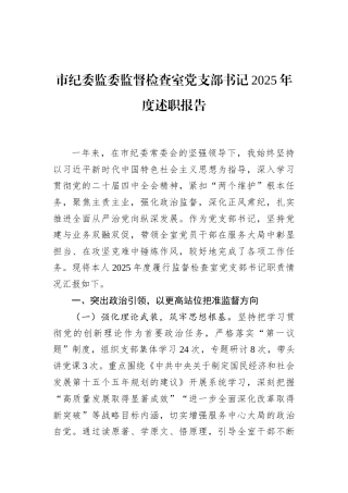 市纪委监委监督检查室党支部书记2025年度述职报告