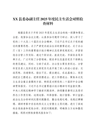 X县委办副主任2025年度民主生活会对照检查材料.