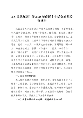 X县委办副主任2025年度民主生活会对照检查材料-