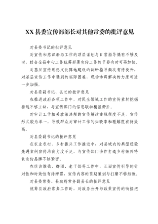 X县委宣传部部长对其他常委的批评意见