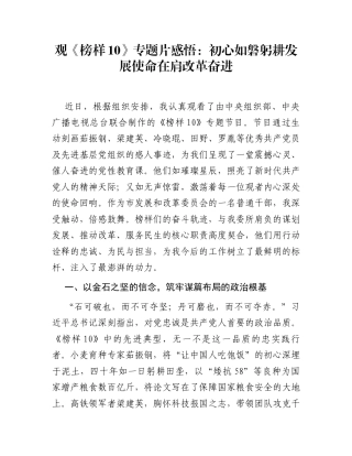 观《榜样10》专题片感悟：初心如磐躬耕发展  使命在肩改革奋进