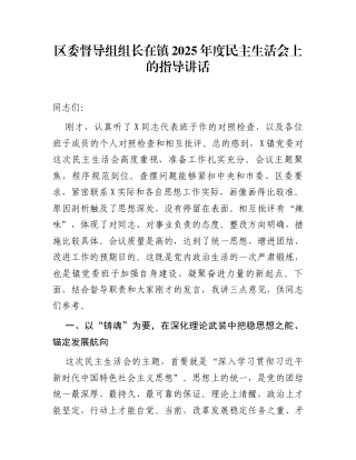 区委督导组组长在镇2025年度民主生活会上的指导讲话 (1)