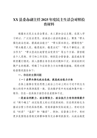 县委办副主任2025年度民主生活会对照检查材料