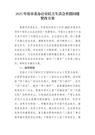 2025年度市委办公室民主生活会查摆问题整改方案