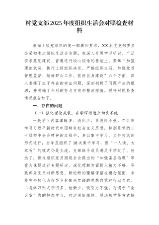 村党支部2025年度组织生活会对照检查材料