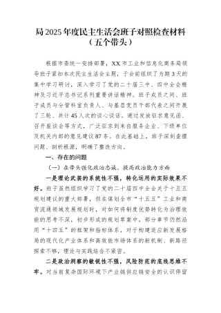 局2025年度民主生活会班子对照检查材料（五个带头）