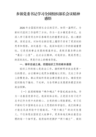 乡镇党委书记学习全国组织部长会议精神感悟