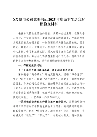 供电公司党委书记2025年度民主生活会对照检查材料.