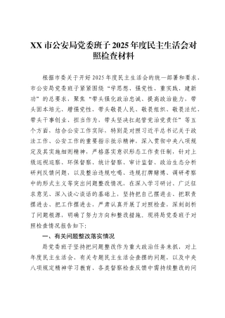 市公安局党委班子2025年度民主生活会对照检查材料.
