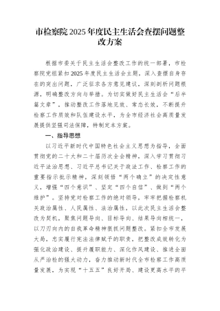 市检察院2025年度民主生活会查摆问题整改方案