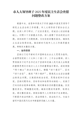 市人大领导班子2025年度民主生活会查摆问题整改方案
