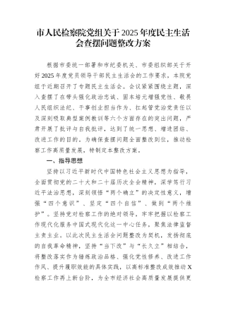 市人民检察院党组关于2025年度民主生活会查摆问题整改方案