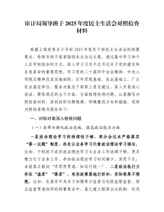 审计局领导班子2025年度民主生活会对照检查材料 (1)