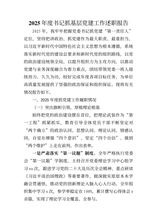 2025年度书记抓党建工作述职报告
