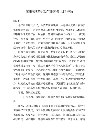 2025年在市委巡察工作部署会上的讲话