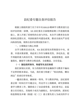 县纪委专题自查评估报告（作风建设）