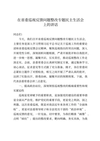 在省委巡视反馈问题整改专题民主生活会上的讲话
