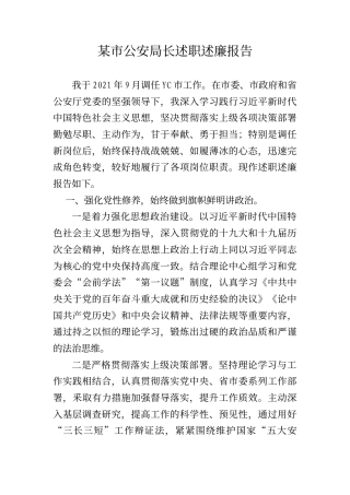 某市公安局长述职述廉报告