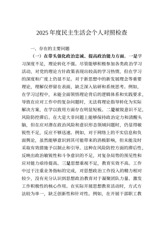2025年度民主生活会个人对照检查