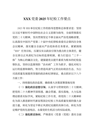 2025年纪检工作要点及清单