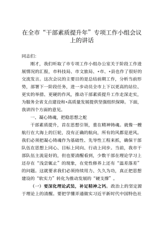 在全市“干部素质提升年”专项工作小组会议上的讲话