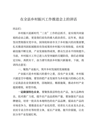 在全县乡村振兴工作推进会上的讲话