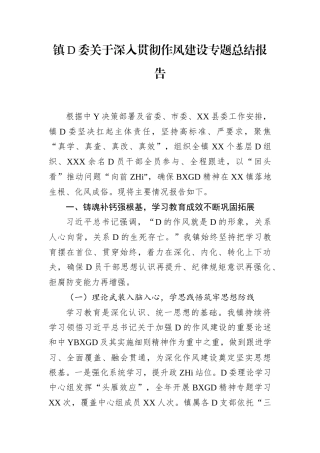 镇党委深入贯彻作风建设专题总结报告(1)