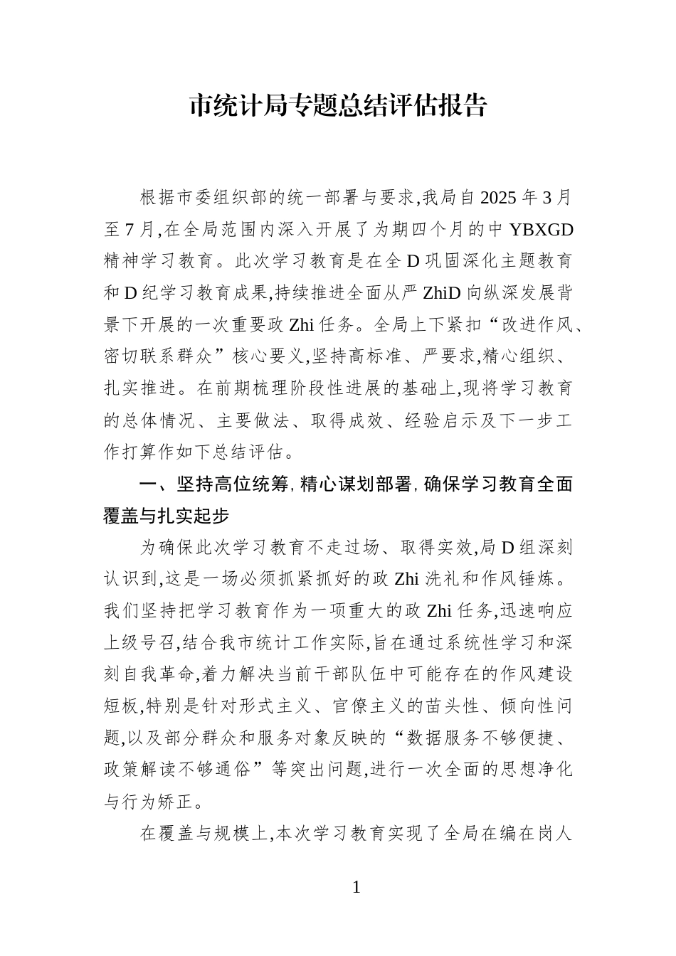 市统计局专题总结评估报告(1)_第1页