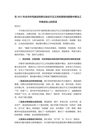 在2025年全市作风建设和群众身边不正之风和腐败问题集中整治工作推进会上的讲话