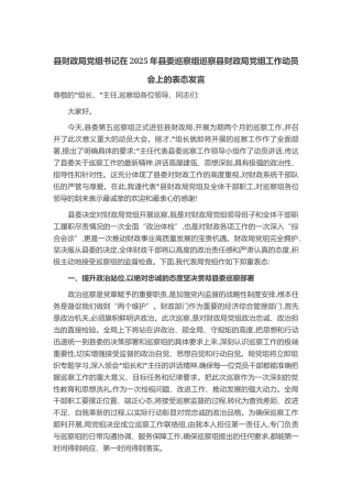 县财政局党组书记在2025年县委巡察组巡察县财政局党组工作动员会上的表态发言