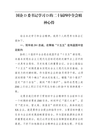 国企党委书记学习党的二十届4中全会精神心得(1)