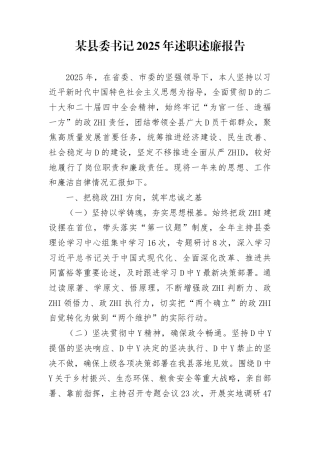 某县委书记2025年述职述廉报告