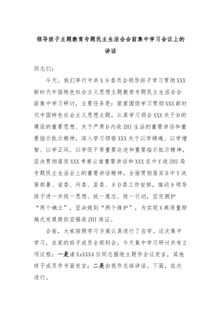 领导班子主题教育专题民主生活会会前集中学习会议上的讲话